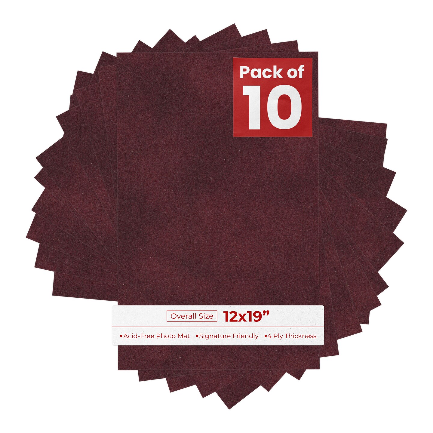 Dark Red Suede 12x19 Uncut Mat Board - Blank Sheets, No Opening