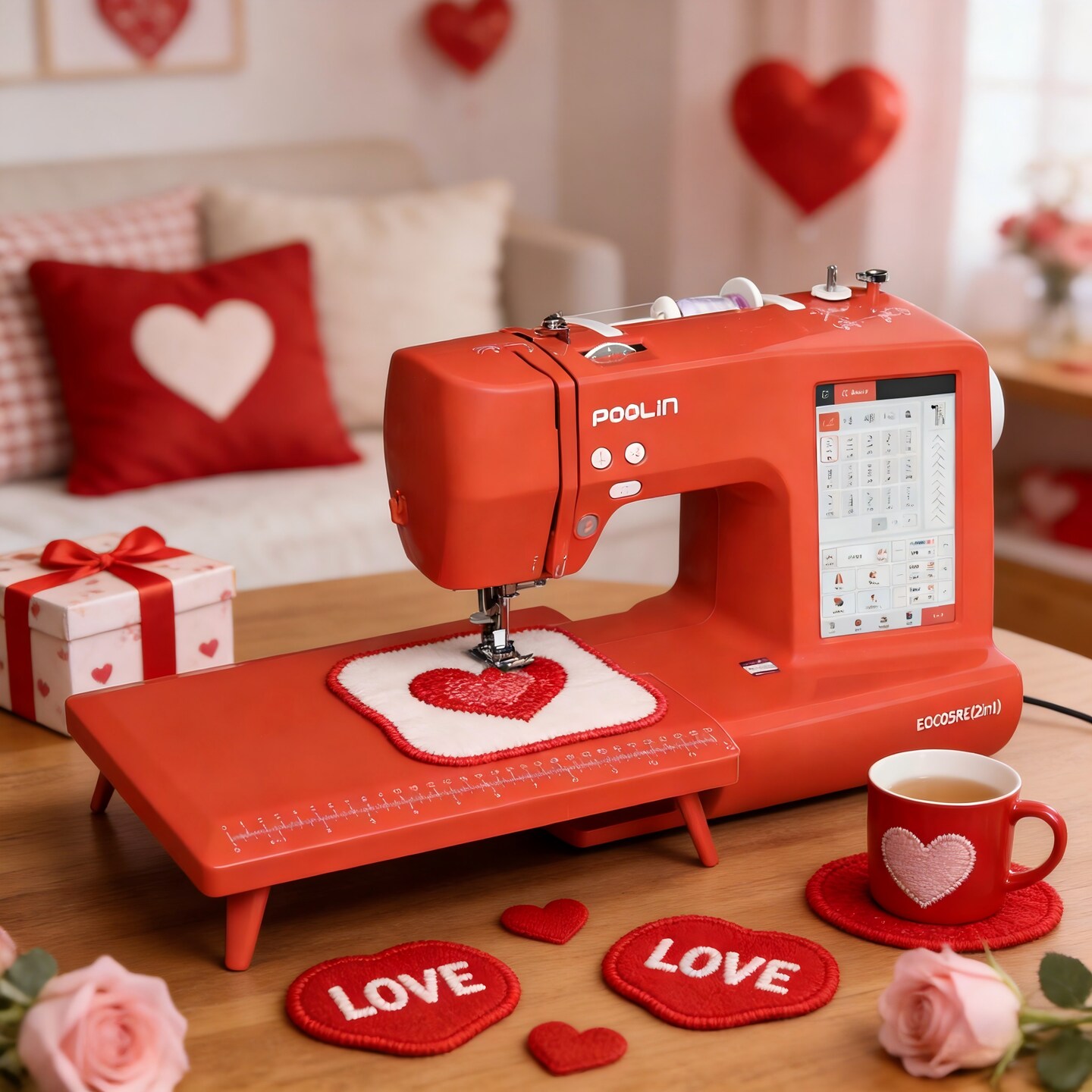 Official POOLIN EOC05RE(2in1) Sewing & Embroidery Machine Computerized 9.2x4in Large Area with 7in Big LCD Touchscreen Wifi Availabable with Starter Kit 207 stitches &156 built-in patterns for Business and Holiday Gift