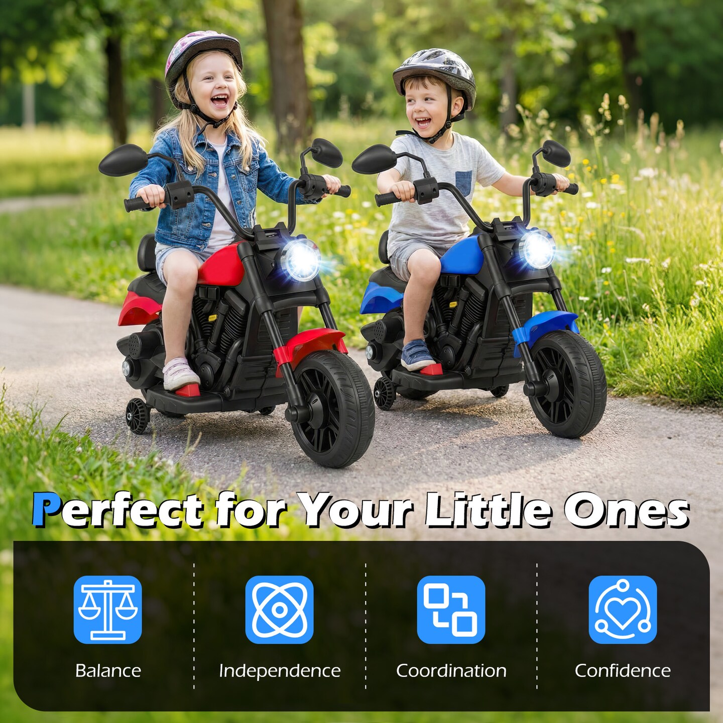 Battery Powered Kids Motorcycle 6V Motor 1.5 MPH Detachable Wheels