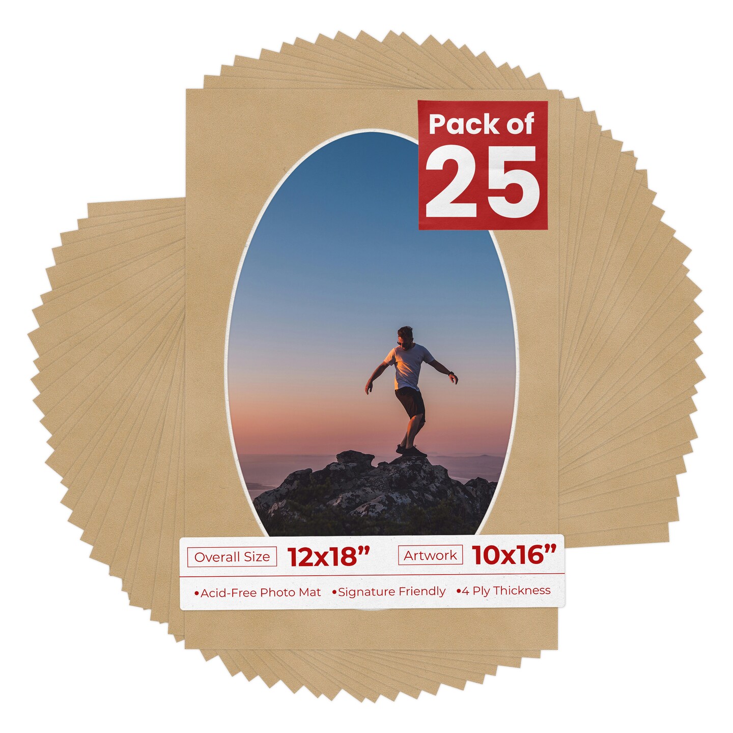 Beige Suede Mat Board for 12x18 Frames - Oval Opening for 10x16 Photos