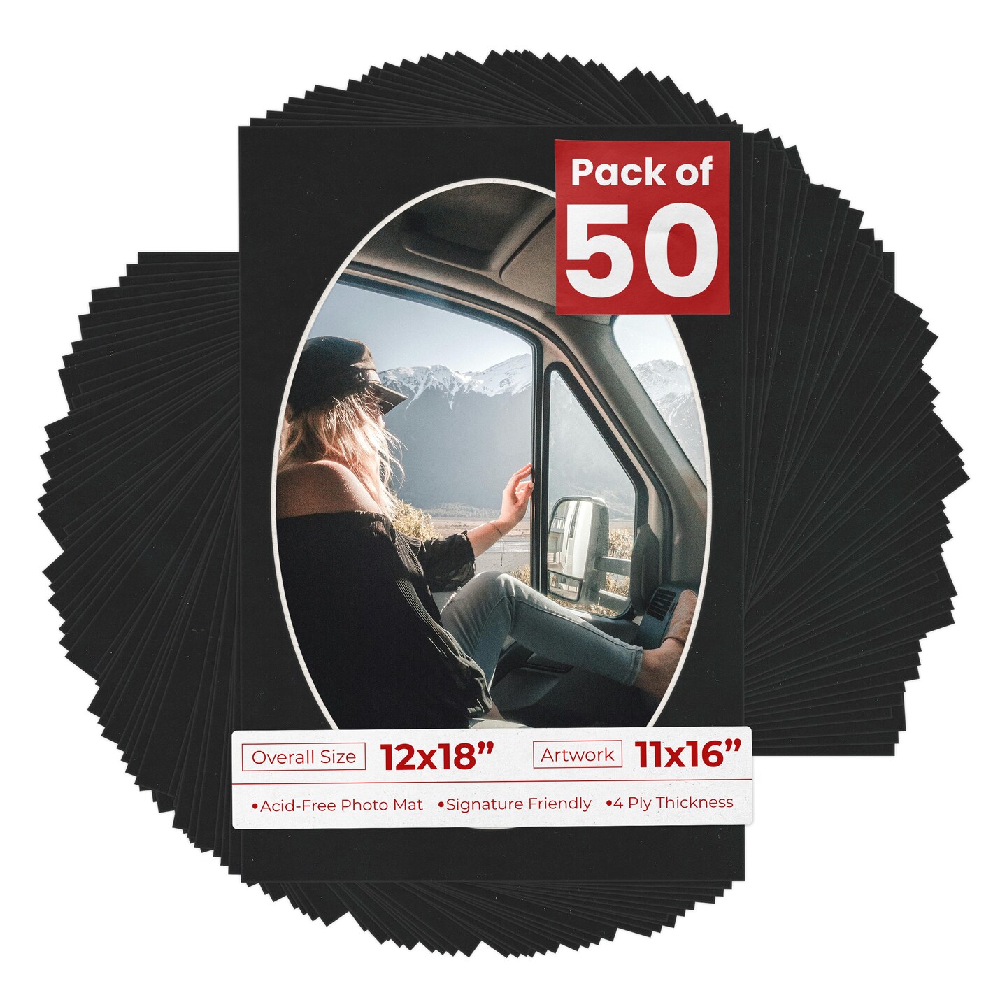 Black Suede Mat Board for 12x18 Frames - Oval Opening for 11x16 Photos