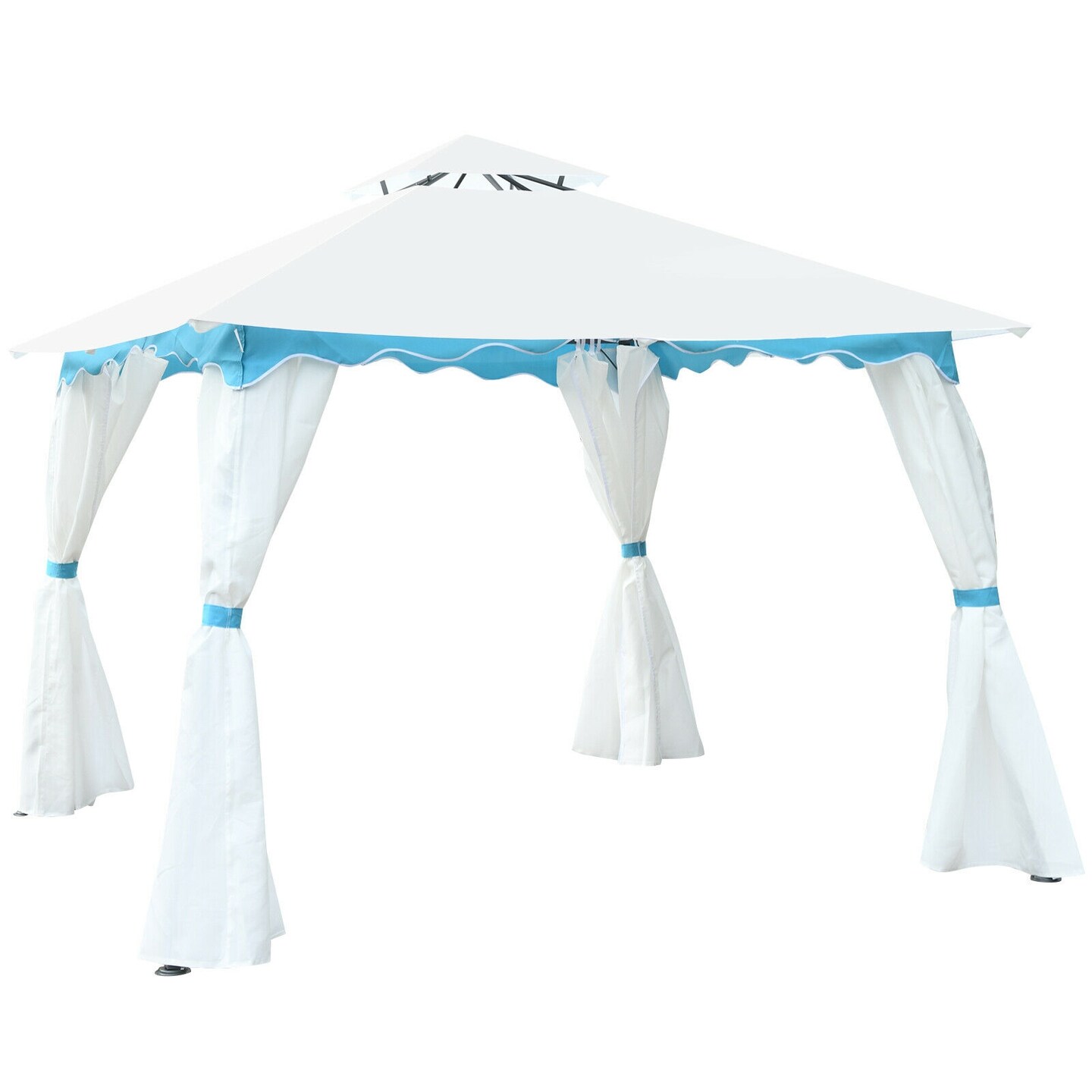 White-Blue Steel Frame Canopy Tent with Polyester Fabric 2-Tier Outdoor