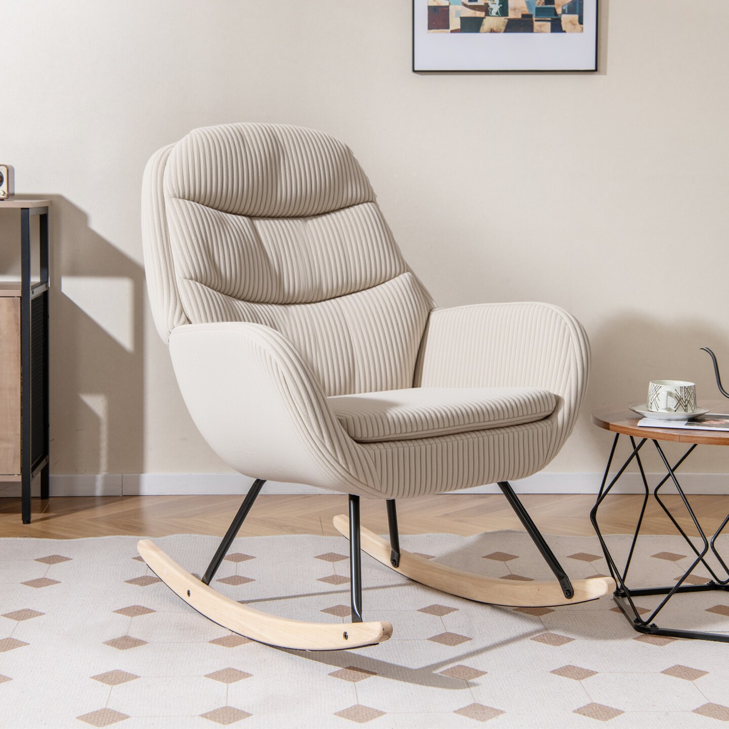 Padded Upholstered Rocking Chair for Nursery, Glider Rocker with Comfortable Seat