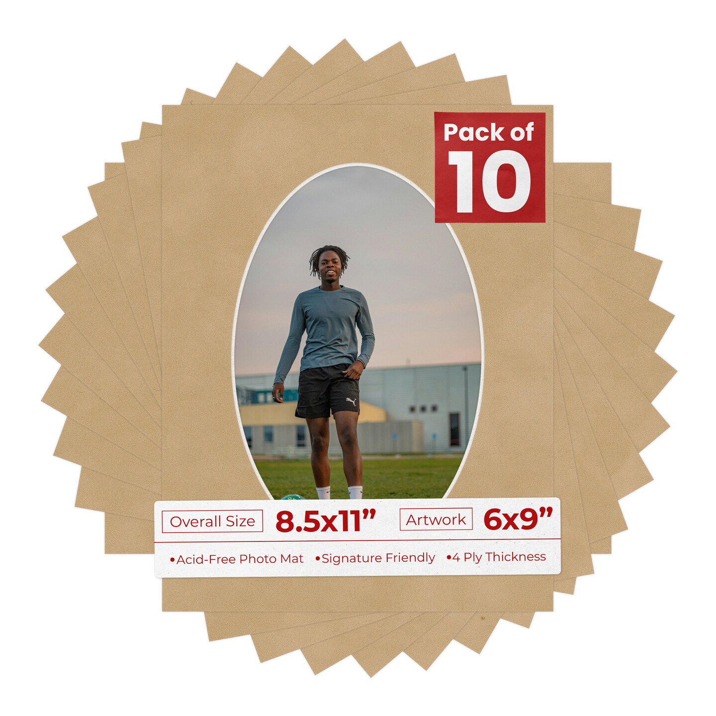 Beige Suede Mat Board for 8.5x11 Frames - Oval Opening for 6x9 Photos