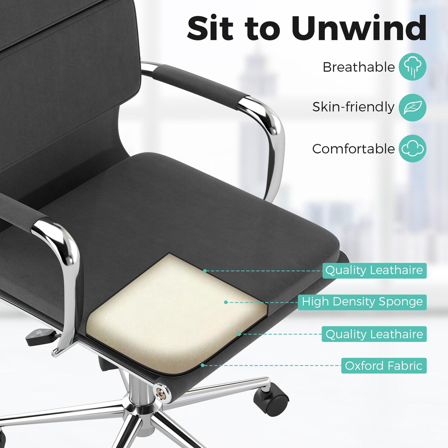Office Desk Chair Ergonomic Height-Adjustable Seat Rocking Backrest 330 lbs
