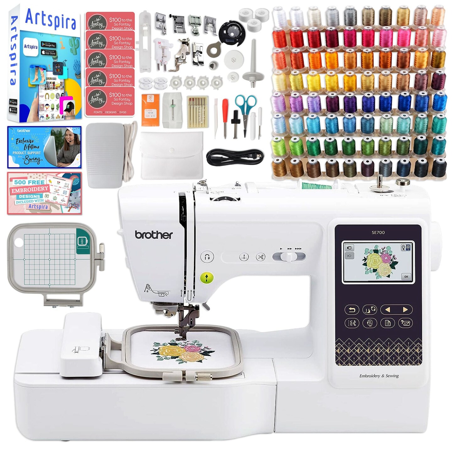 Brother SE700 Embroidery & Sewing Machine w/ 80 Embroidery Spools & Accessories