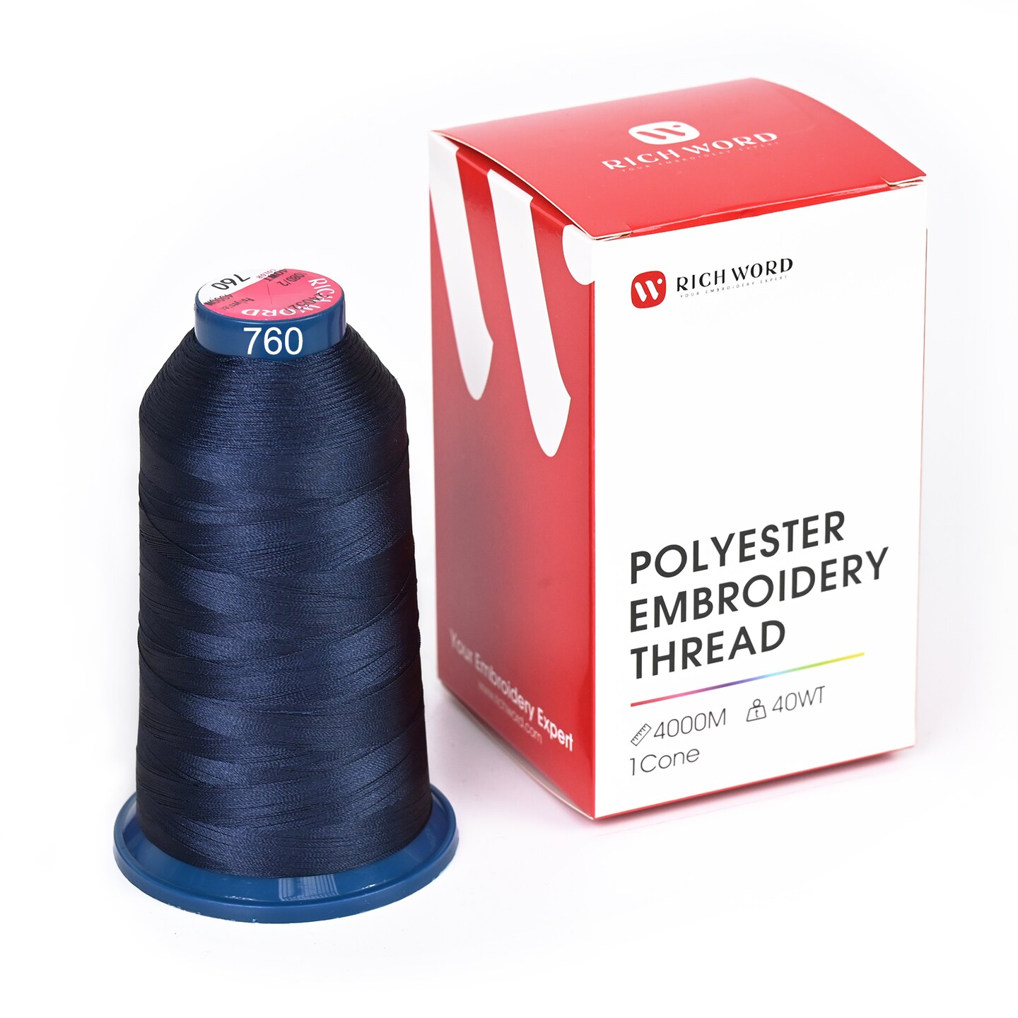 Richword Selected Embroidery Thread – 4000M 40WT Polyester, Smooth & Strong Single Spool for Home & Commercial Embroidery Machines, White / Black / Red / Brown / Grey / Blue