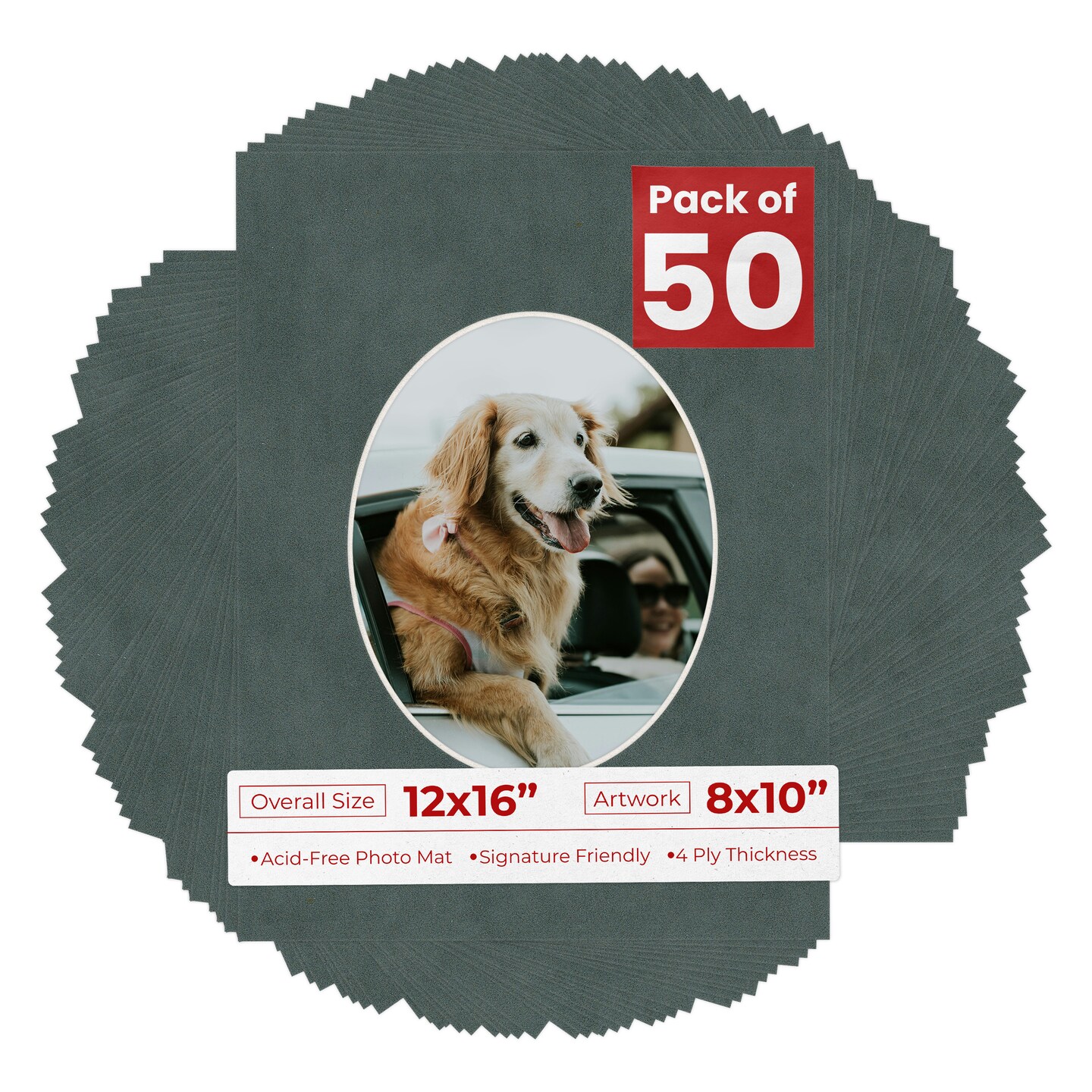 Dark Grey Suede Mat Board for 12x16 Frames - Oval Opening for 8x10 Photos