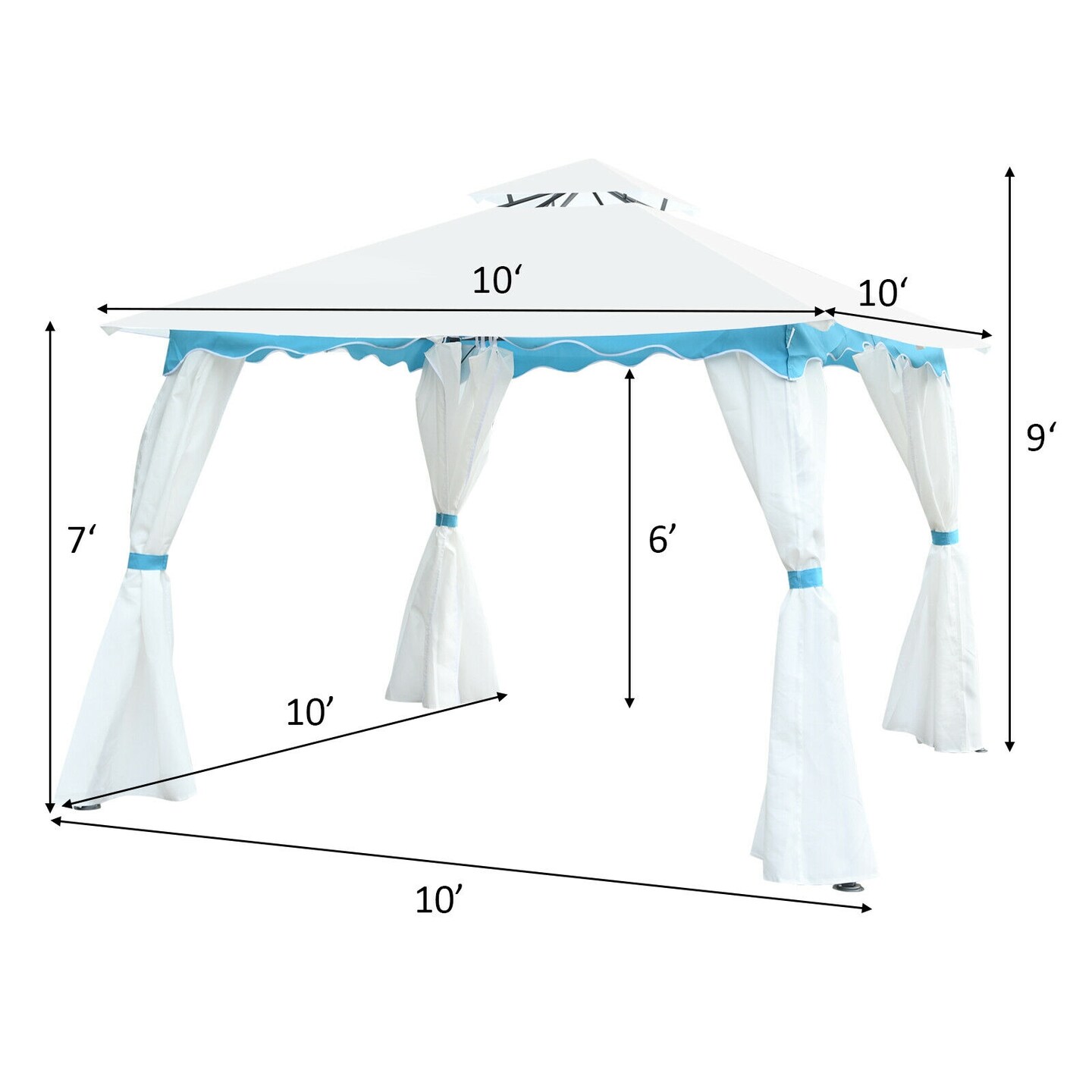 White-Blue Steel Frame Canopy Tent with Polyester Fabric 2-Tier Outdoor