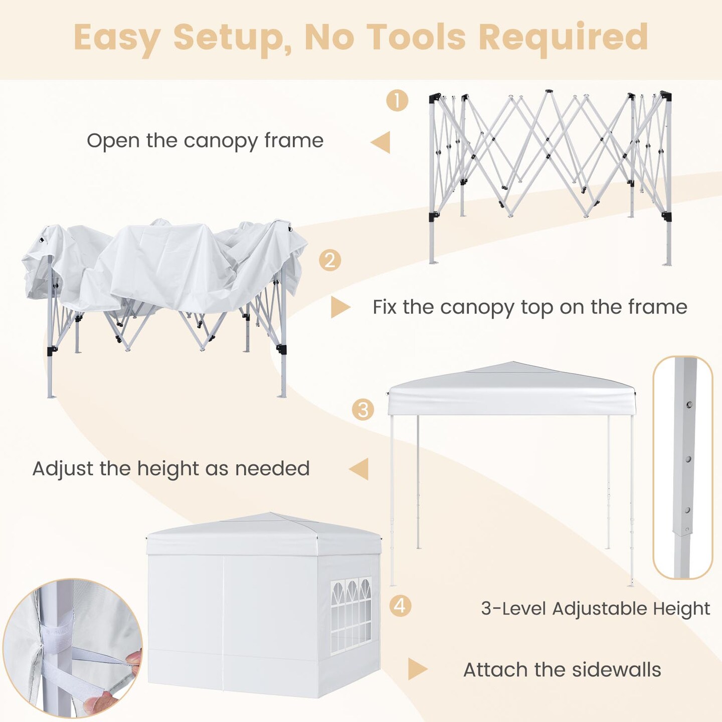 10 x 10 FT Outdoor Pop Up Canopy Tent with 4 Sidewalls for Patio and Events