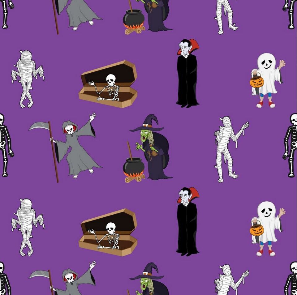 Halloween Spooky Monsters Creatures on Purple 100% Cotton Fabric | Michaels