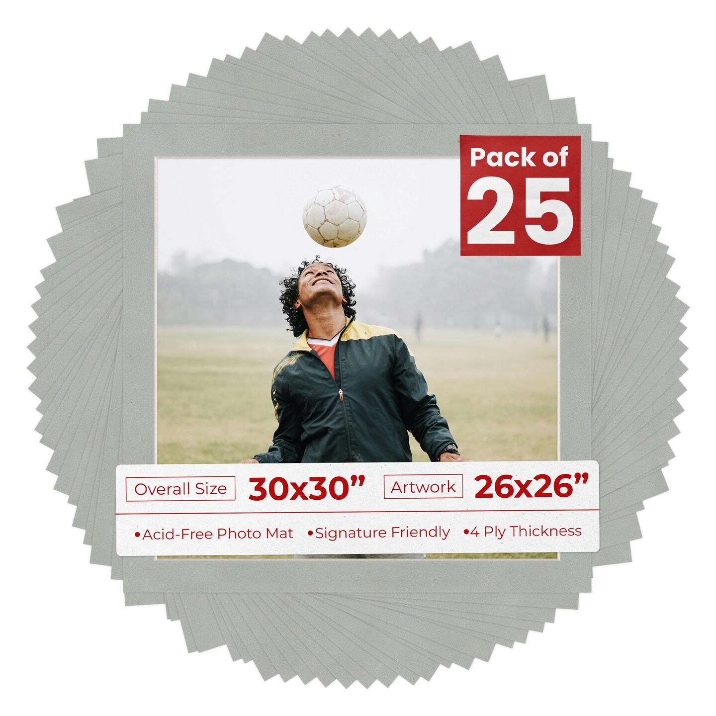 Light Grey Suede Mat Board for 30x30 Frames - Fits 26x26 Photos