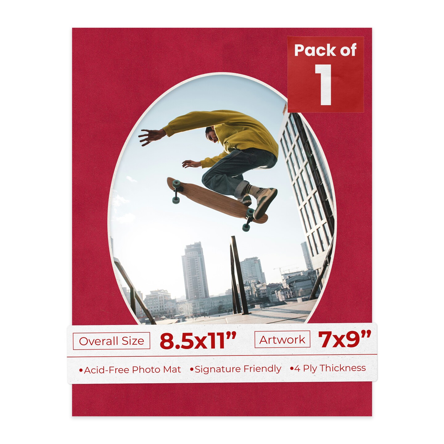 Red Suede Mat Board for 8.5x11 Frames - Oval Opening for 7x9 Photos