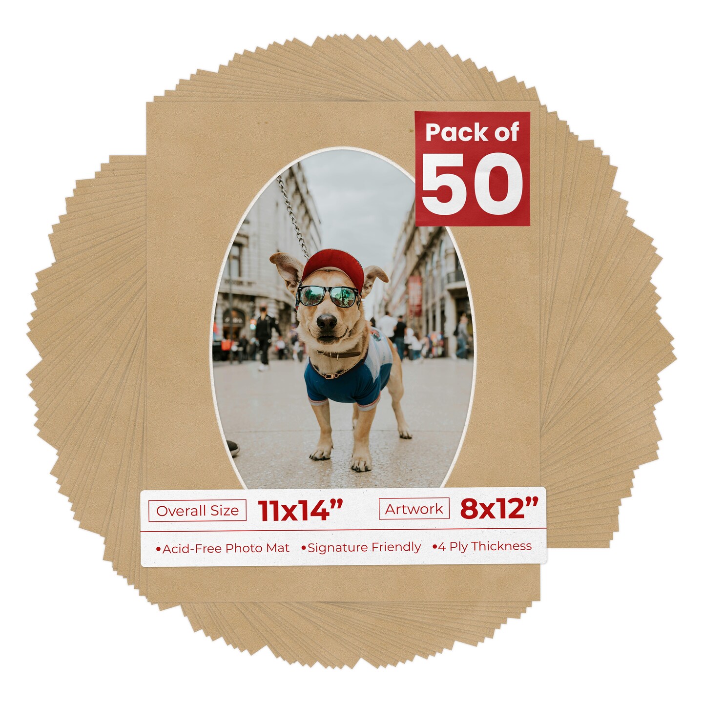 Beige Suede Mat Board for 11x14 Frames - Oval Opening for 8x12 Photos