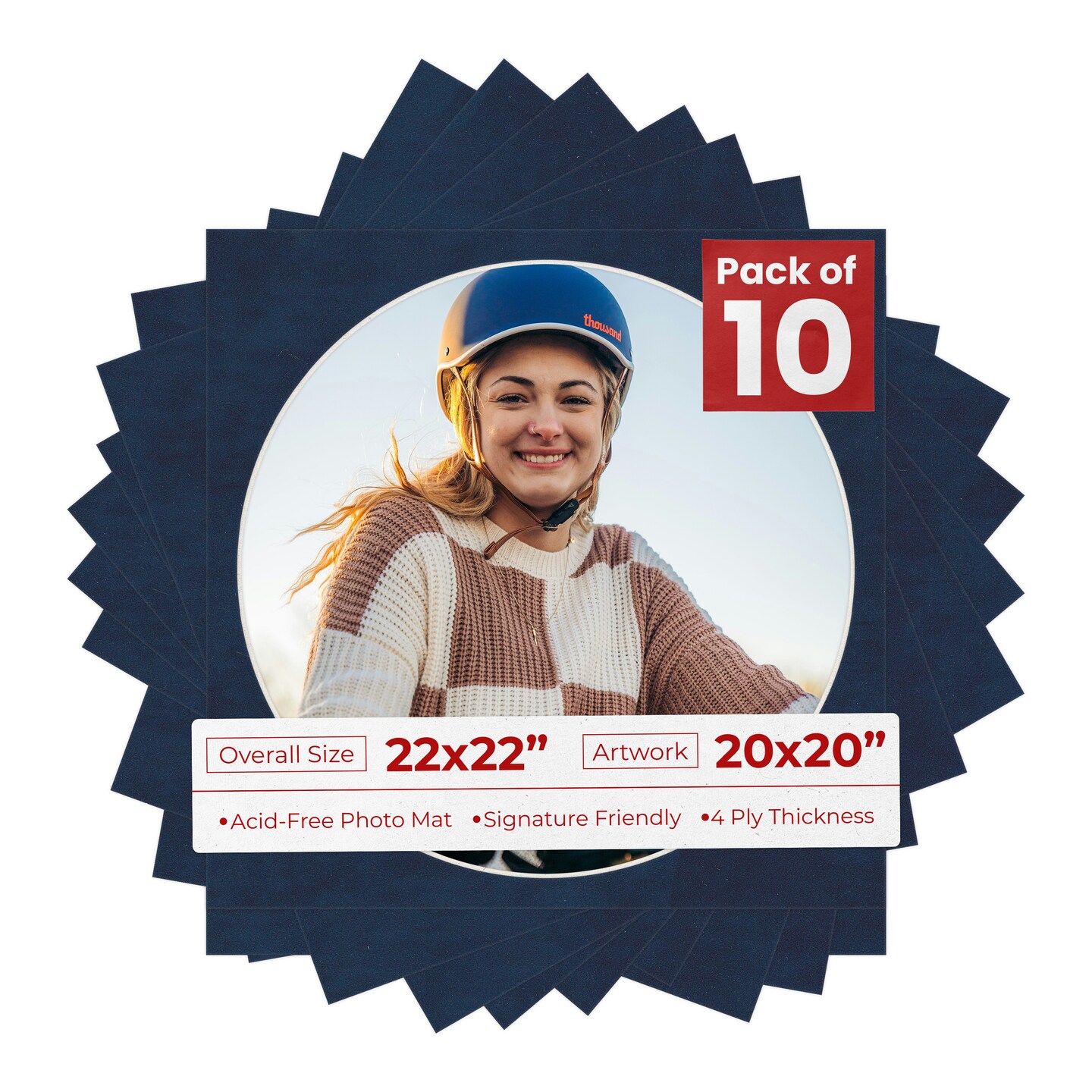 Navy Suede Mat Board for 22x22 Frames - Circle Opening for 20x20 Photos