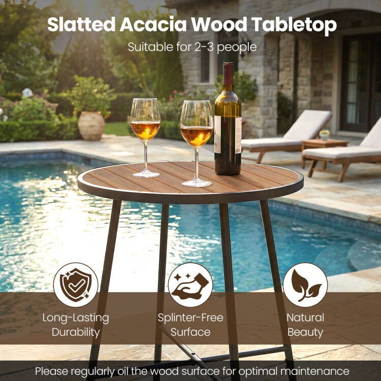 Round 41" Patio Bar Table with Sturdy Metal Frame and Acacia Wood Surface