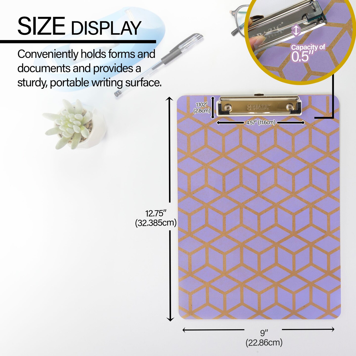 BAZIC Hardboard Clipboard Standard Size Retro w/ Low Profile Clip
