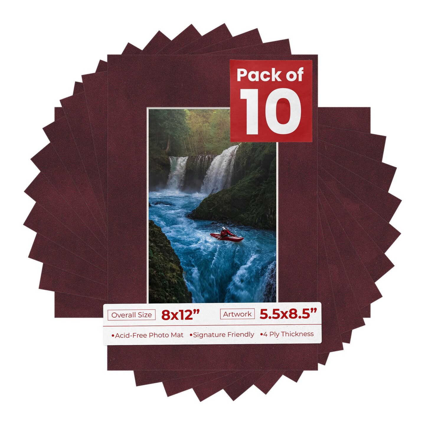 Dark Red Suede Mat Board for 8x12 Frames - Fits 5.5x8.5 Photos