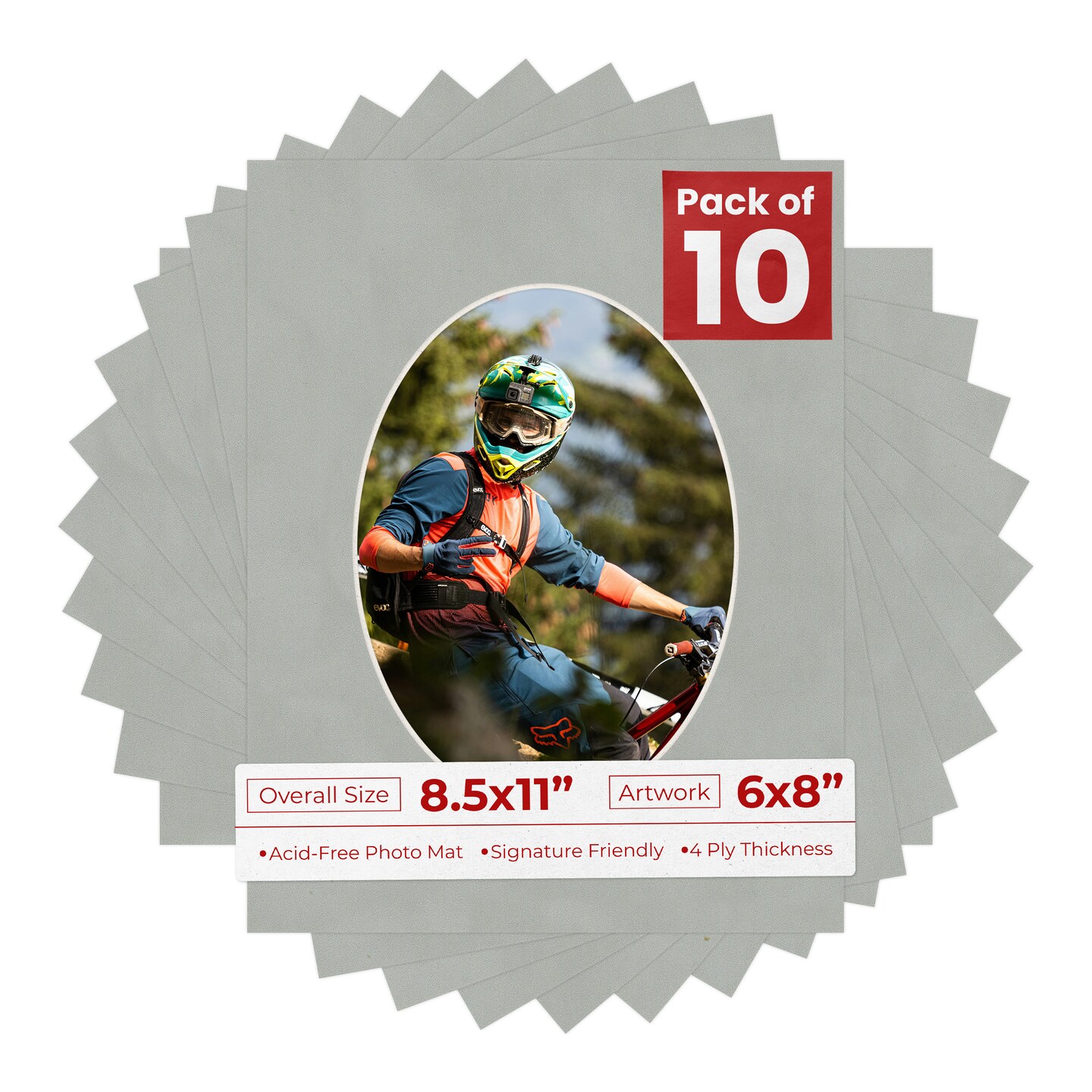 Light Grey Suede Mat Board for 8.5x11 Frames - Oval Opening for 6x8 Photos