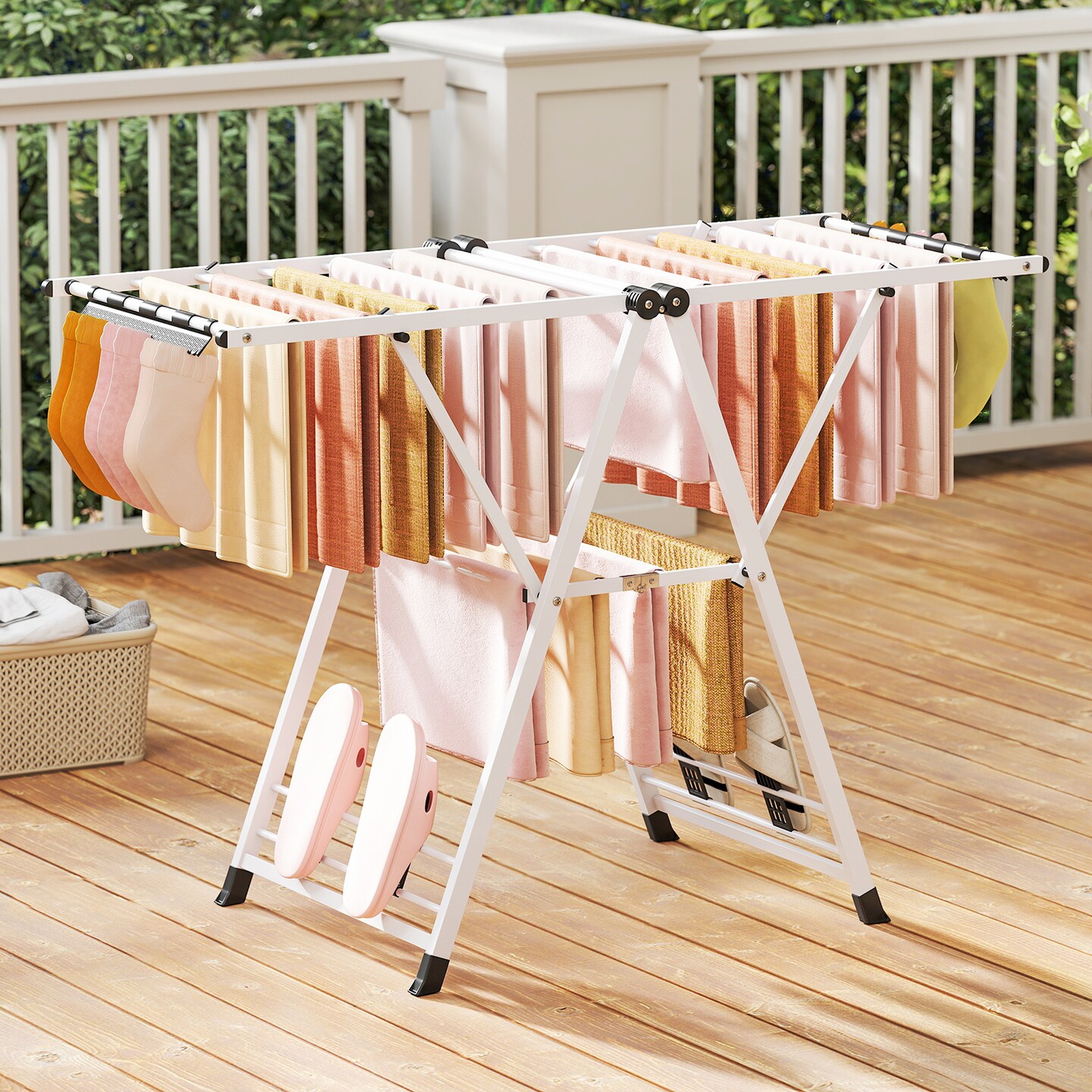 Adjustable Height Laundry Drying Rack Foldable Metal Indoor Outdoor