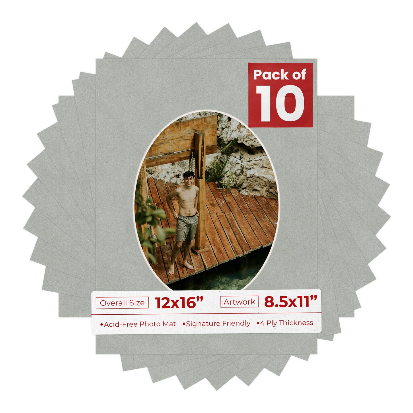 Light Grey Suede Mat Board for 12x16 Frames - Oval Opening for 8.5x11 Photos