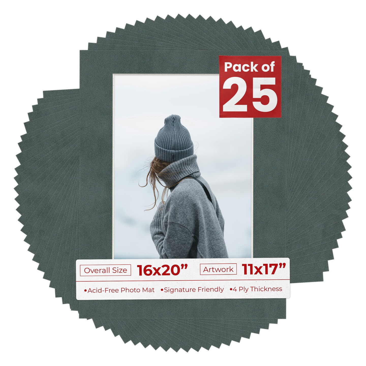 Dark Grey Suede Mat Board for 16x20 Frames - Fits 11x17 Photos