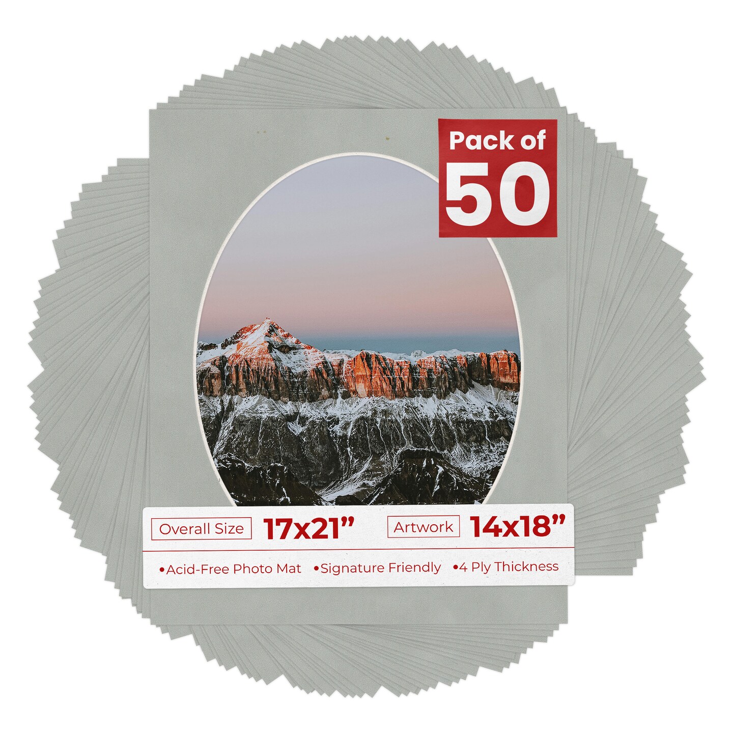 Light Grey Suede Mat Board for 17x21 Frames - Oval Opening for 14x18 Photos