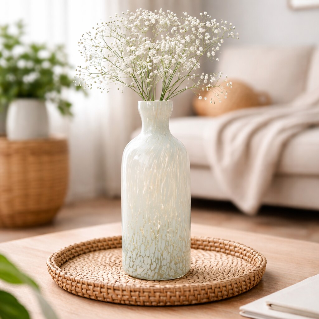 Vase | Ivory Splutter Glass Vase | 4x10" | Elegant Decorative Accent for Home, Office & Contemporary Interiors