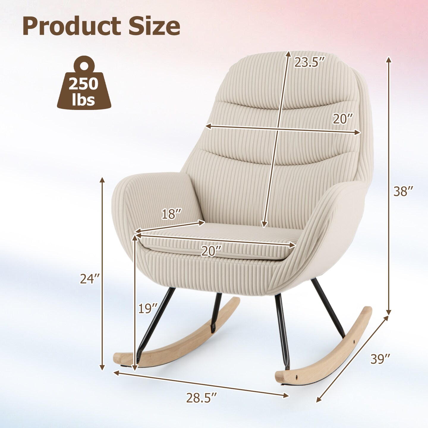 Padded Upholstered Rocking Chair for Nursery, Glider Rocker with Comfortable Seat