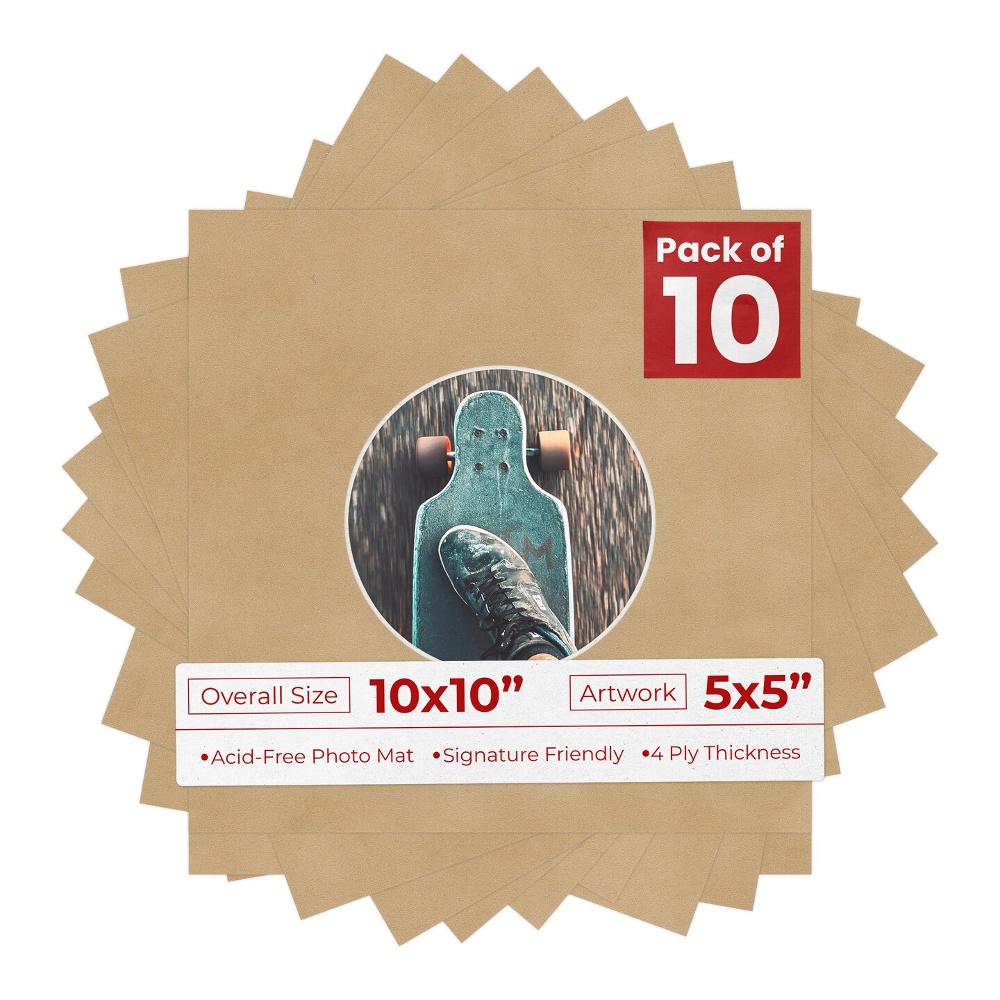 Beige Suede Mat Board for 10x10 Frames - Circle Opening for 5x5 Photos