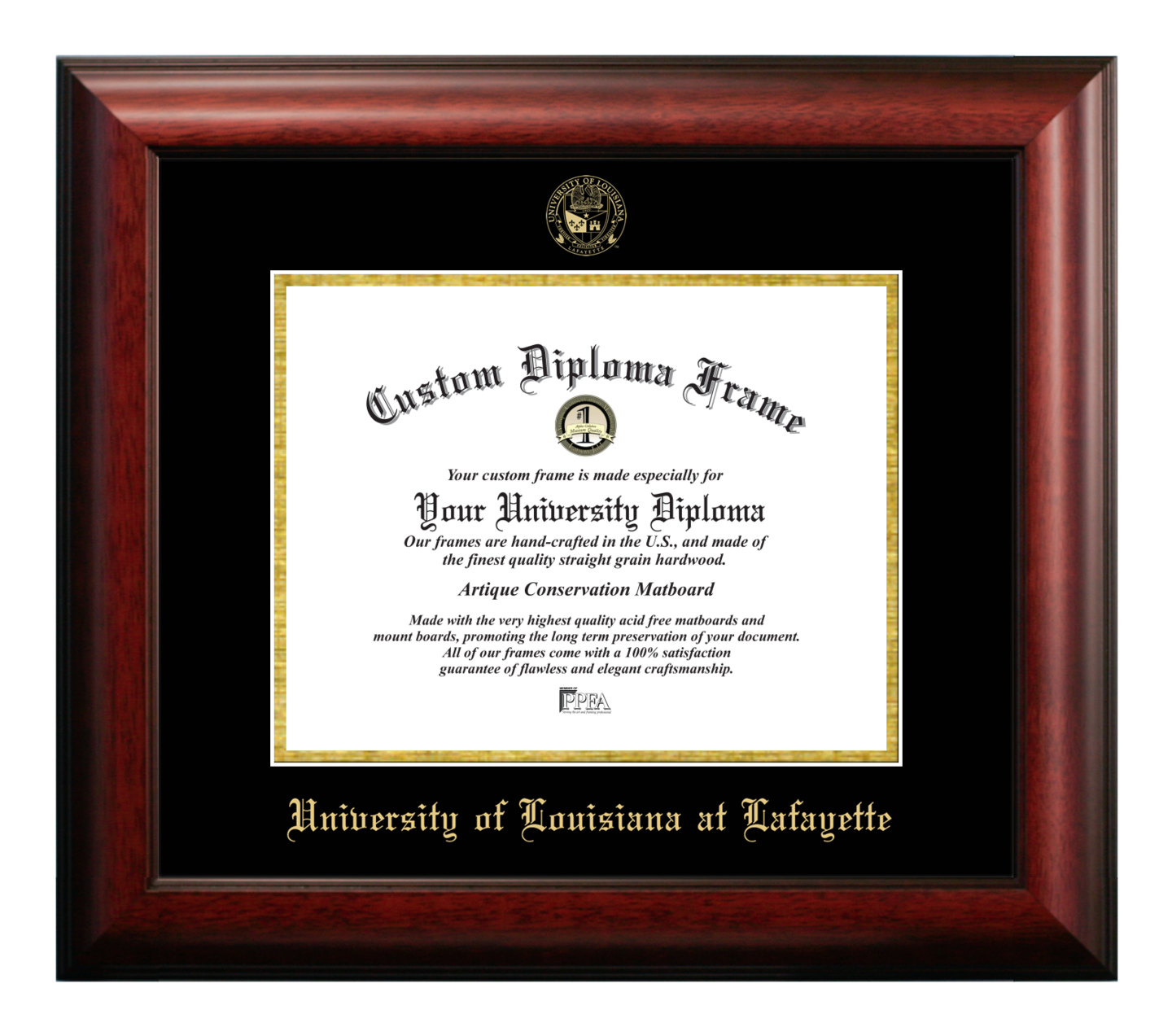 University of Louisiana-Lafayette 11w x 8.5h Gold Embossed Diploma Frame
