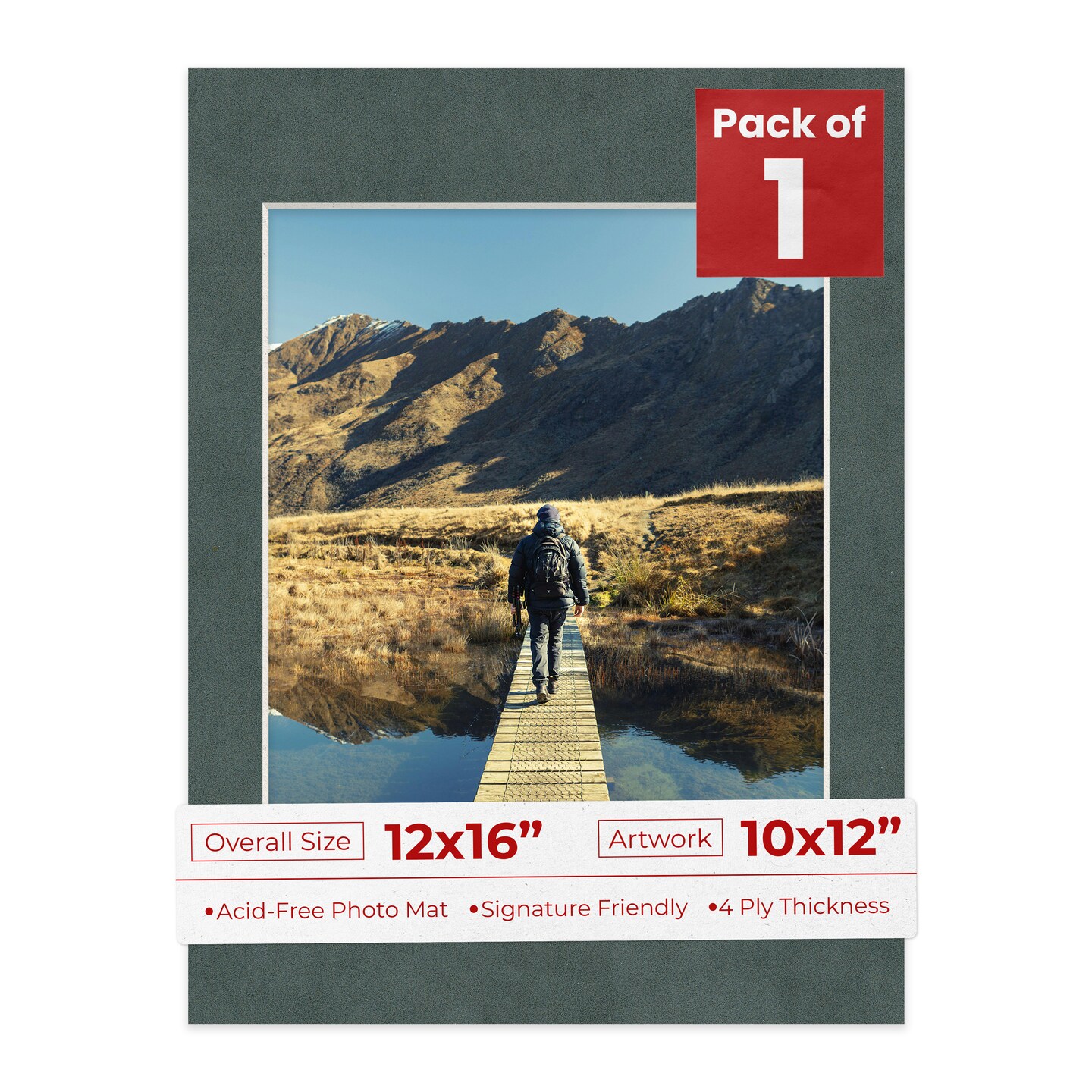 Dark Grey Suede Mat Board for 12x16 Frames - Fits 10x12 Photos