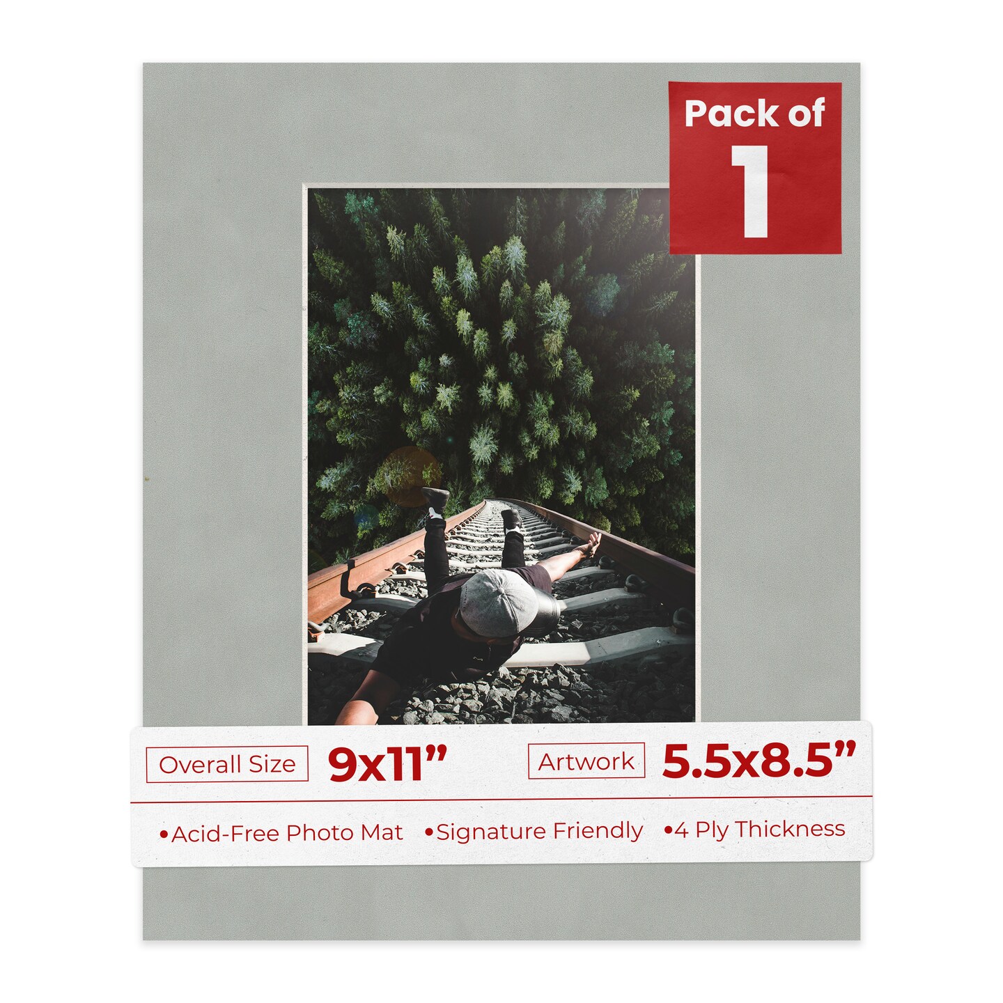 Light Grey Suede Mat Board for 9x11 Frames - Fits 5.5x8.5 Photos