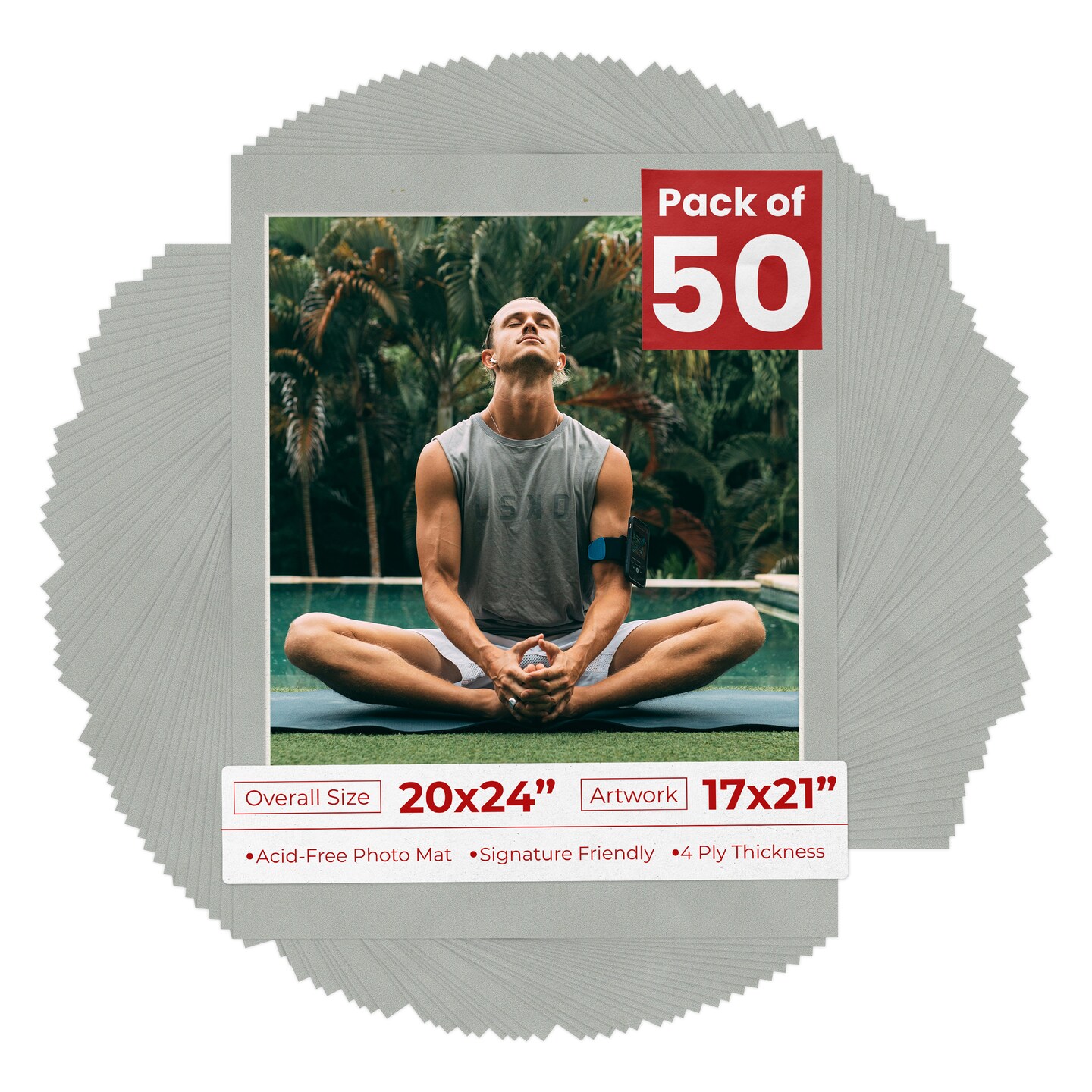 Light Grey Suede Mat Board for 20x24 Frames - Fits 17x21 Photos