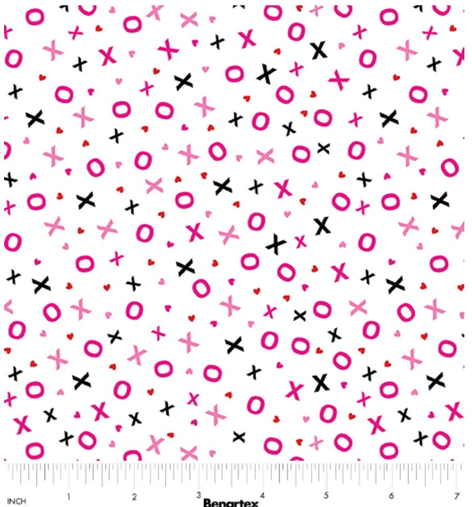 Benartex Valentine Hugs & Kisses White 100% Cotton Price per Yard