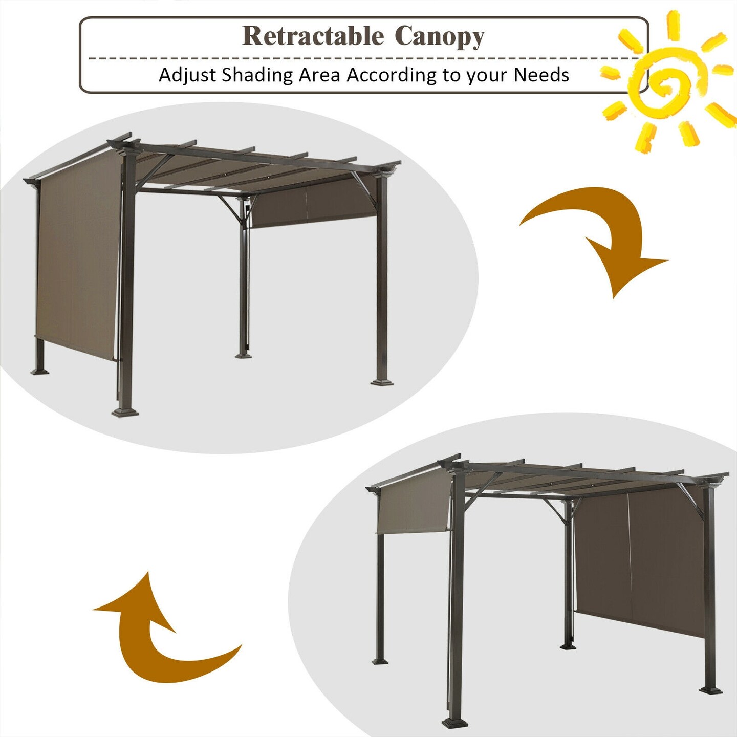 Brown Polyester Gazebo Canopy Cover 16'x4' Weather-Resistant 2-Piece Set
