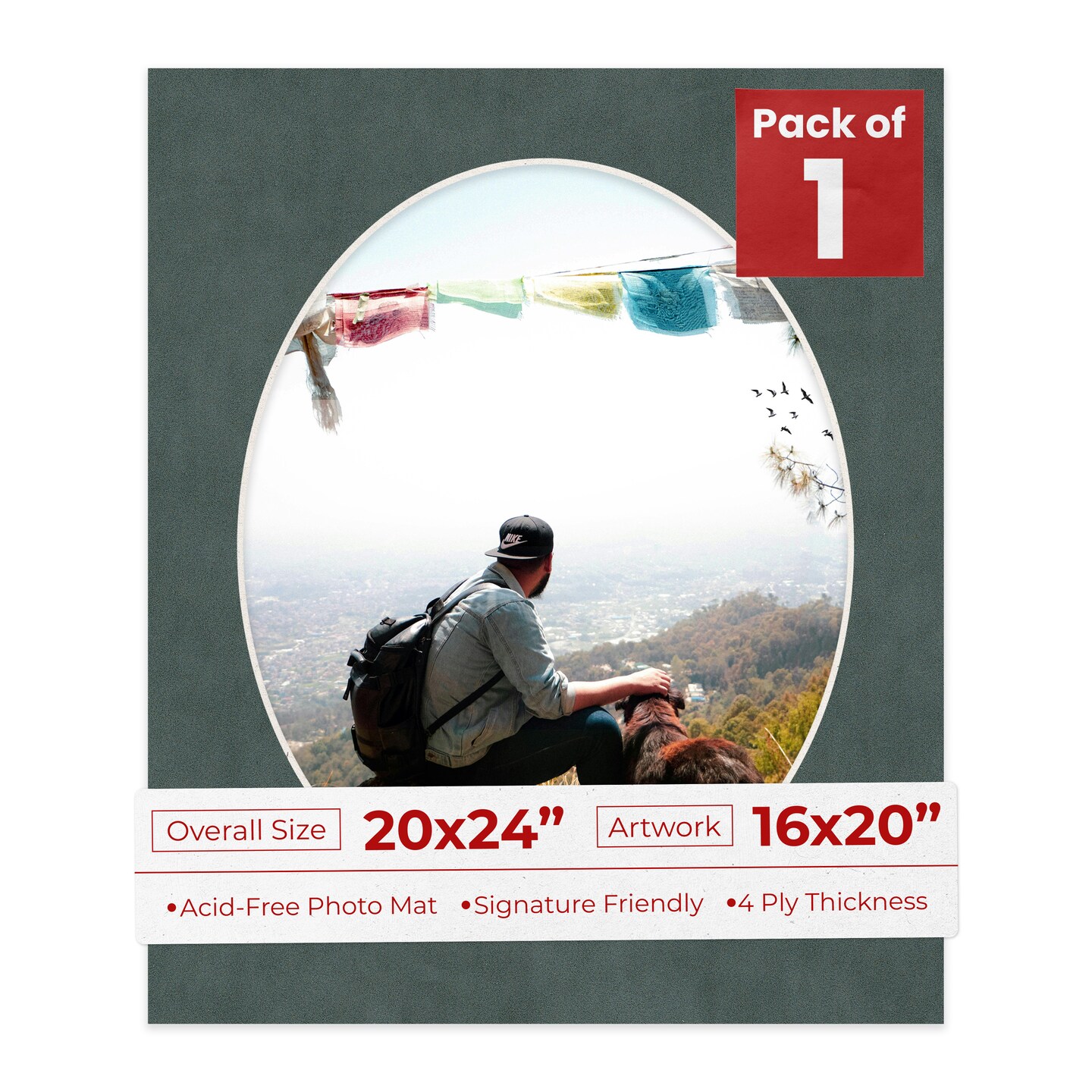 Dark Grey Suede Mat Board for 20x24 Frames - Oval Opening for 16x20 Photos