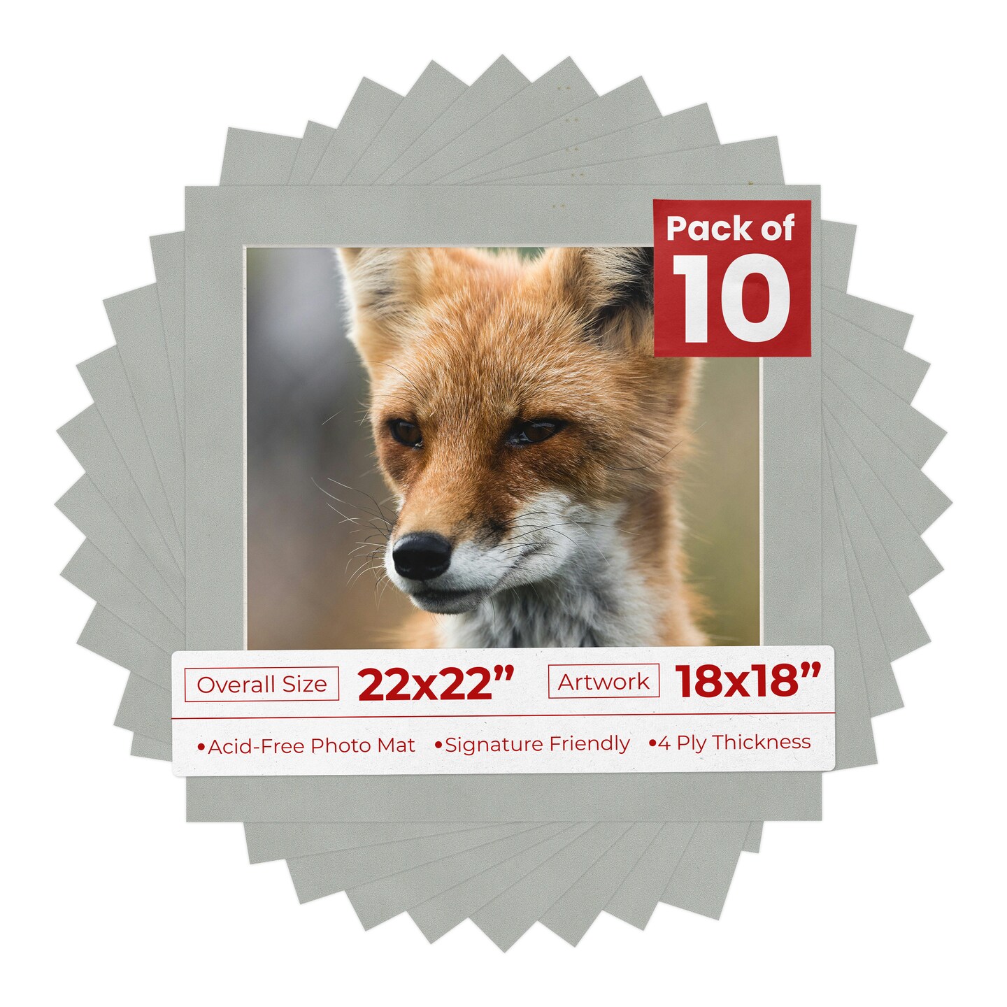 Light Grey Suede Mat Board for 22x22 Frames - Fits 18x18 Photos