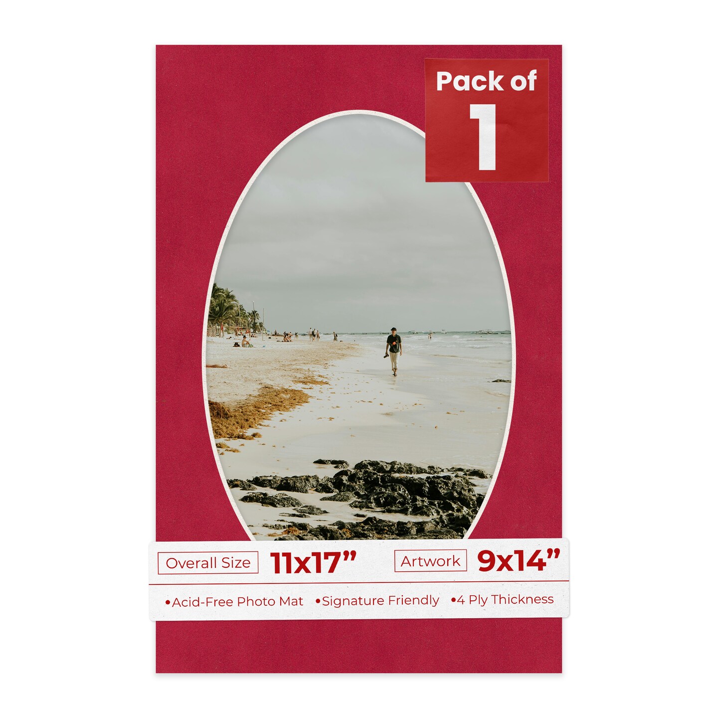 Red Suede Mat Board for 11x17 Frames - Oval Opening for 9x14 Photos