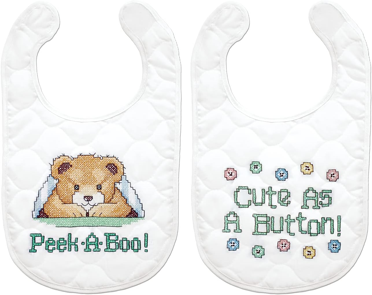 Under The Covers Stamped Cross Stitch Baby Bib Kit – DIY Embroidery Set with Two Quilted Bibs, Threads, Needle & Instructions