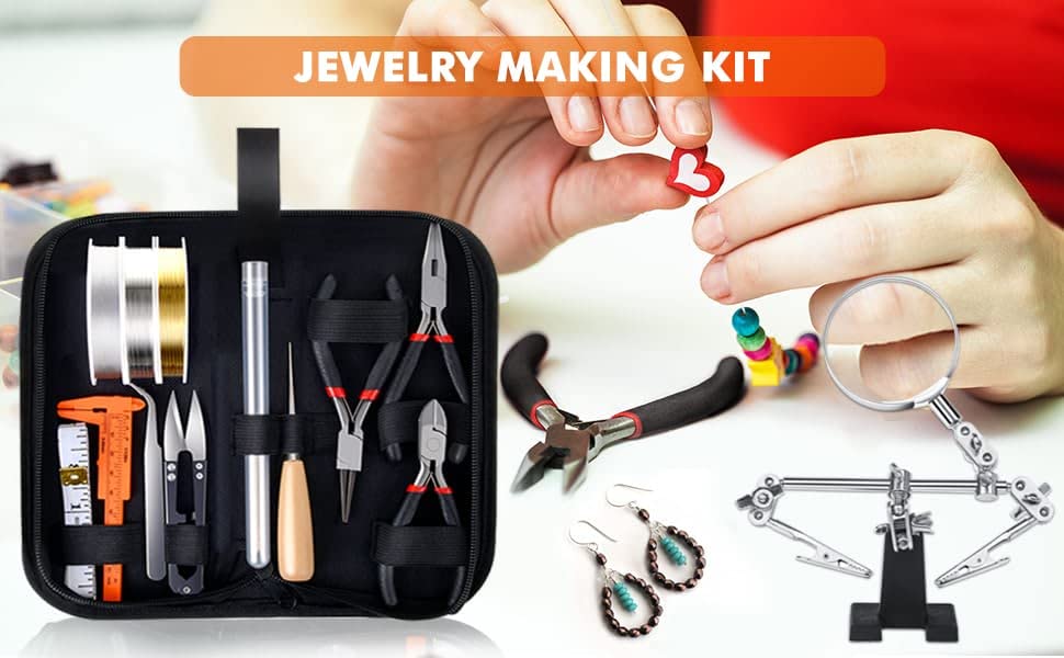Jewelry Making Supplies Kit with Tools, Wires, Findings for Jewelry Repair and Beading