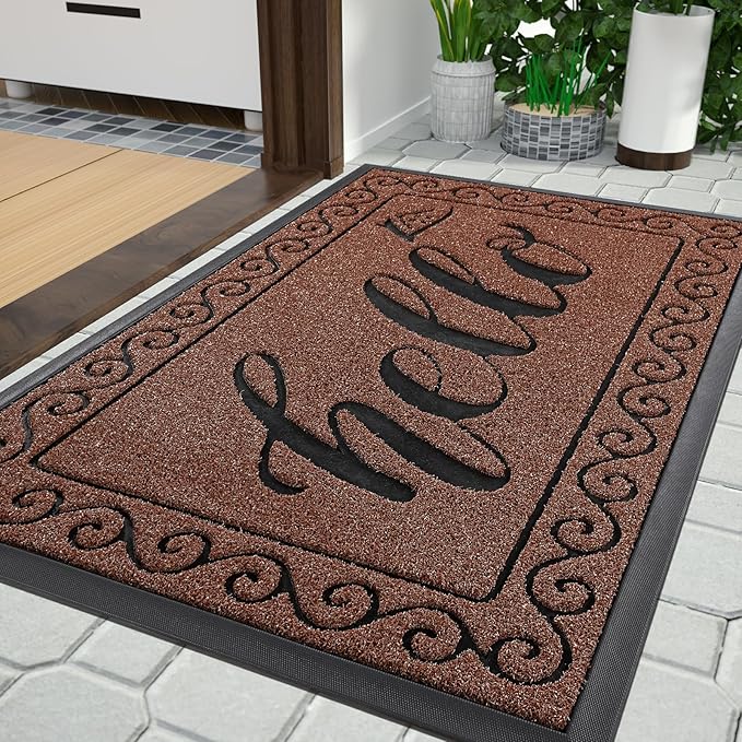 Maroon Welcome Mat for Front Door, 29.5" x 17" – Heavy Duty Waterproof Outdoor Doormat – Low-Profile Non-Slip Rubber Entryway Rug for Patio, Garage & High-Traffic Entrances