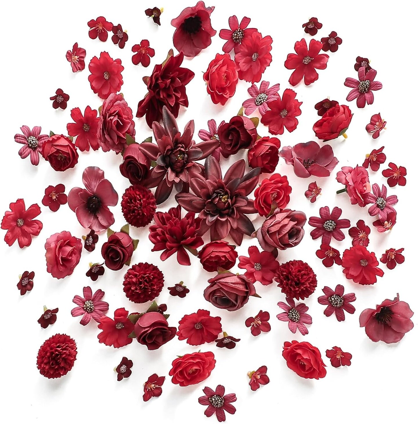80 PCS Mini Artificial Flower Heads – Mixed Faux Silk Peony, Daisy & Rose Flowers for DIY Crafts, Cake & Party Decorations