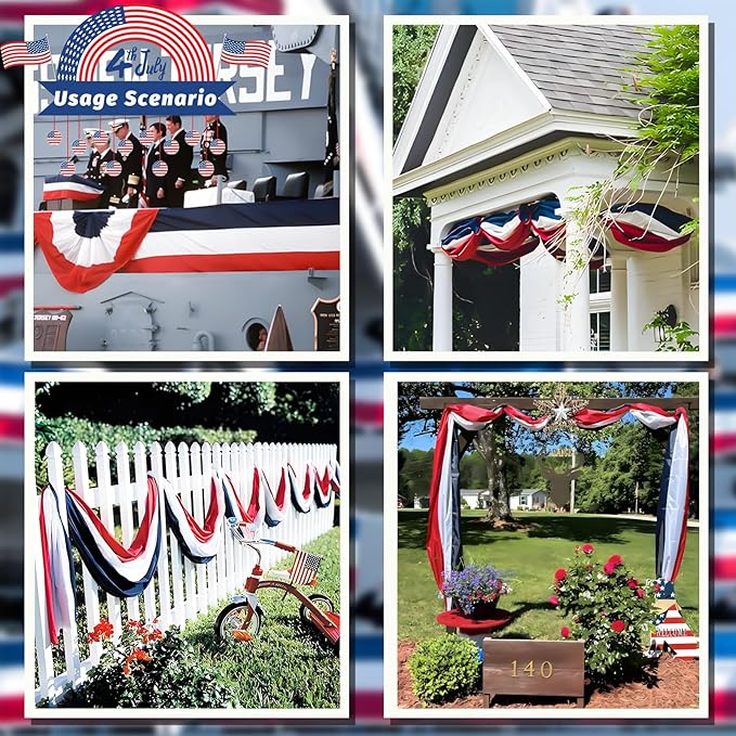 3-Pack Red White and Blue Patriotic Banners – 60ft Total (2x20ft Each) – 4th of July Bunting Flags for Outdoor Decorations – Weatherproof Independence Day, Memorial Day, Labor Day & Veterans Day Decor