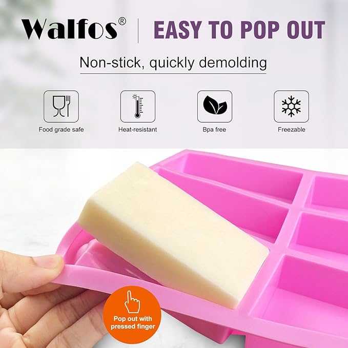 Silicone Soap Molds Set of 3 – 6-Cavity Rectangular Handmade Soap Mold for DIY Craft – Food-Grade Silicone Tray for Soap Making, Lotion Bars, Cake, Chocolate & Ice Cubes – Blue, Purple & Pink