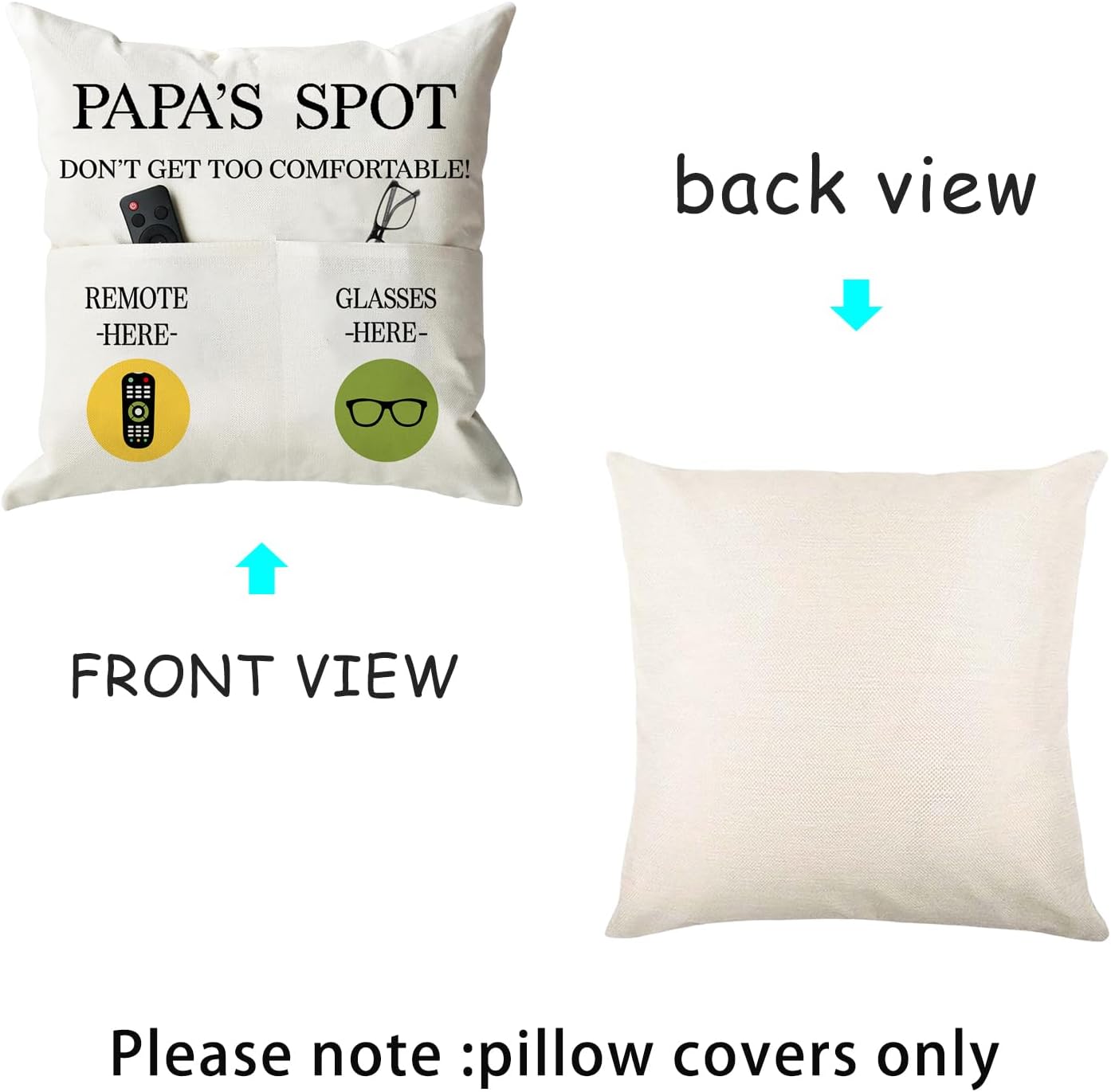 Papa Gifts Throw Pillow Case, Papa&#x27;s Spot Throw Pillow Covers 18 x 18 Inch,Birthday Christmas Thanksgiving Day Gifts for Papa Stepdad 2-Pocket