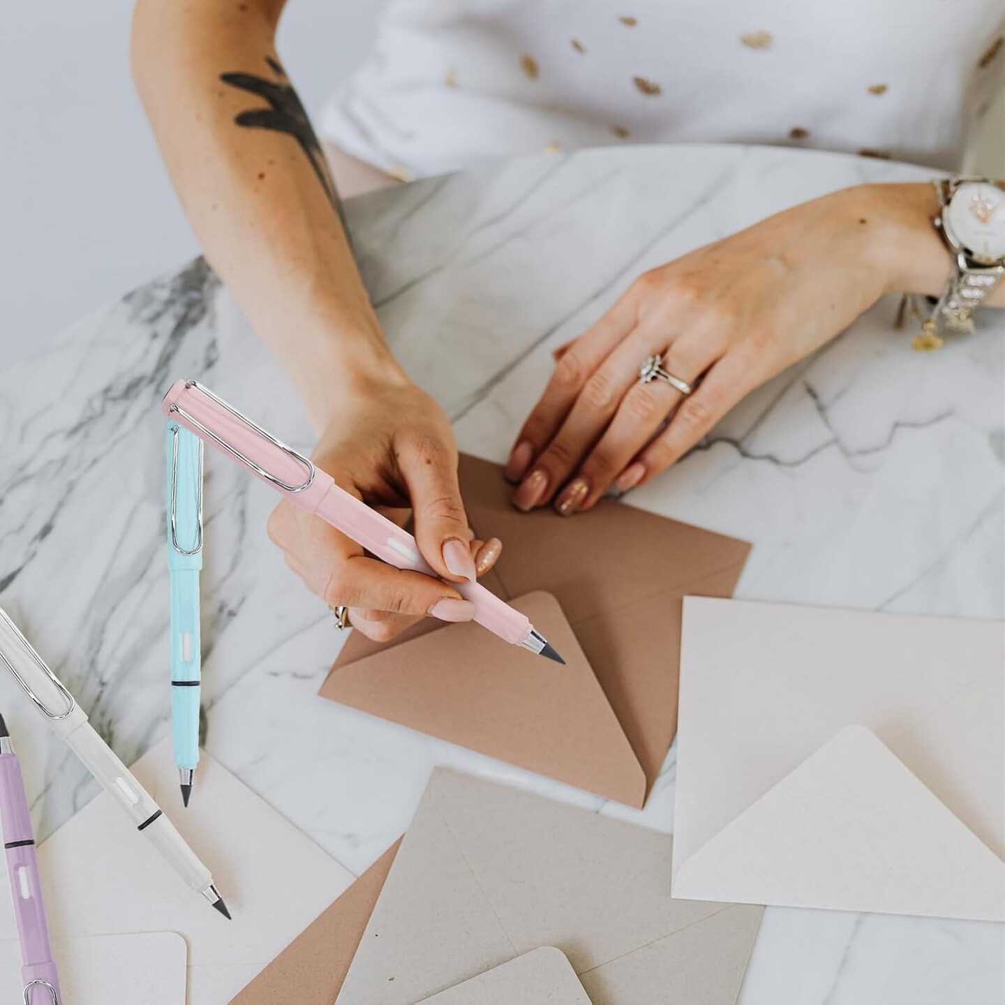 8-Piece Infinity Pencil Set – Everlasting Pencils with Erasers and Replaceable Nibs – No Sharpening, Eco-Friendly, Long-Lasting for Writing, Sketching, and Drawing (Macaron)