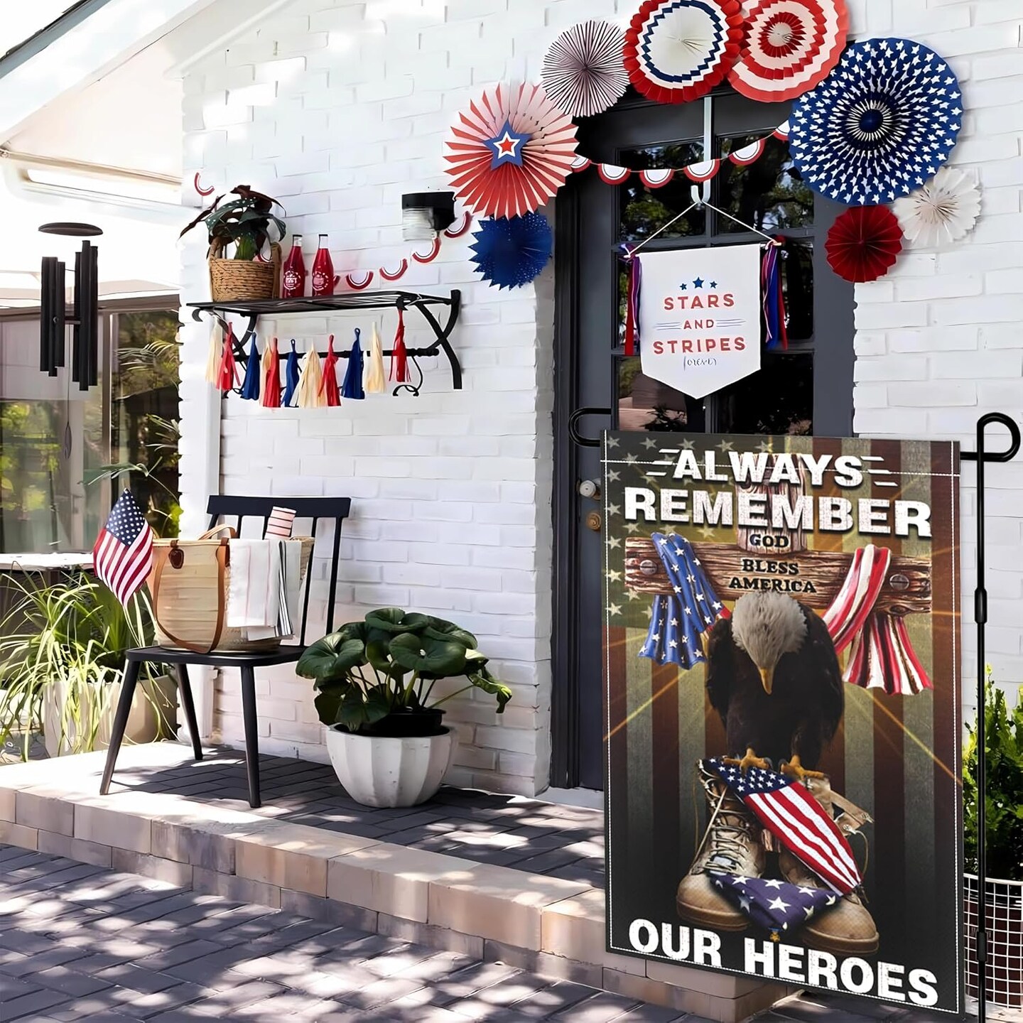 Memorial Day Garden Flag 12x18 Inch Always Remember Our Heroes Garden Flag 4th of July Independence Day