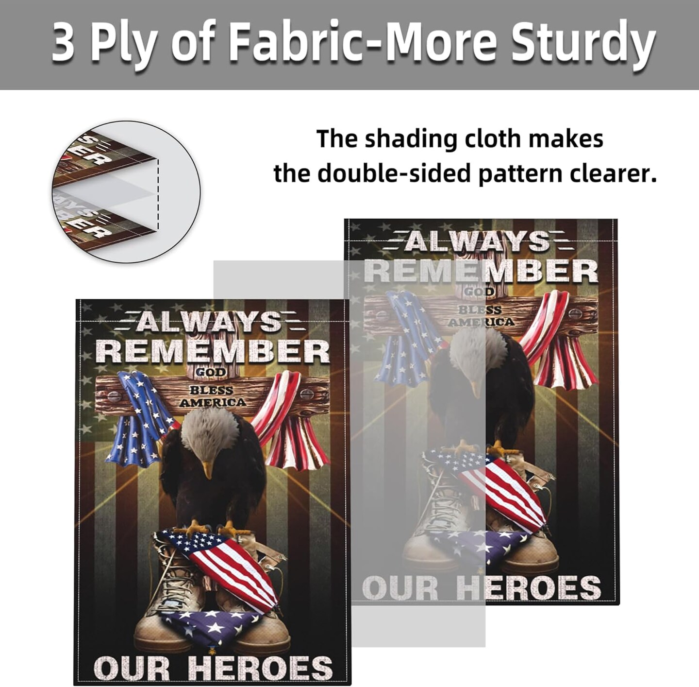 Memorial Day Garden Flag 12x18 Inch Always Remember Our Heroes Garden Flag 4th of July Independence Day