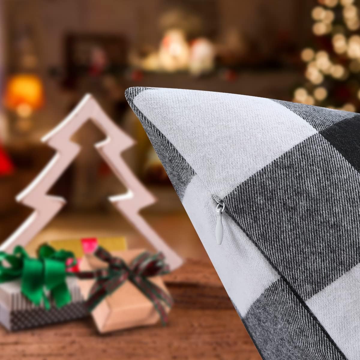 Christmas Pillow Covers - Set of 4 Buffalo Black and White Plaid Throw Pillow Covers, 18 x 18 Inches Cotton Pillow Cover Christmas Decorative Cushion Case for Sofa Couch Christmas Home Decor